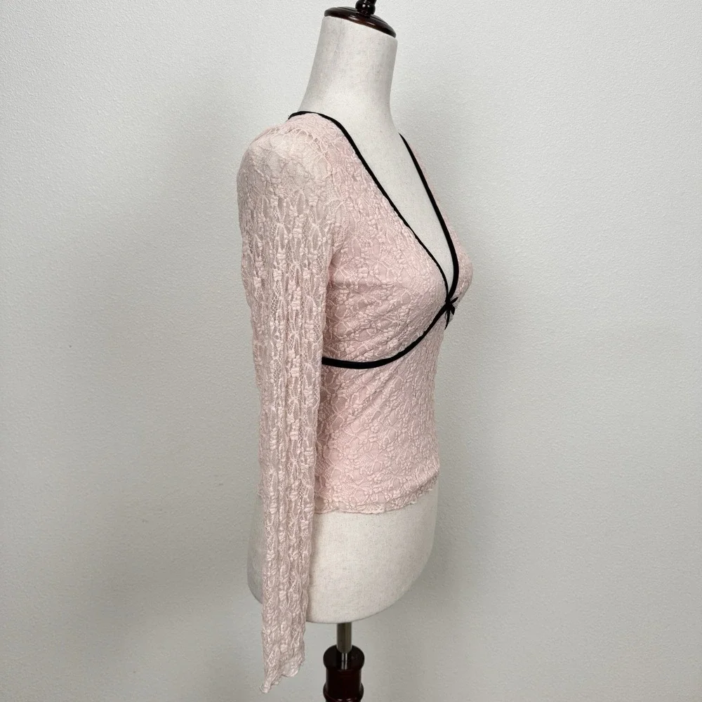 Thirty Thirty LA Top Womens Small Pink Floral Lace Coquette Fairy Whimsy Cropped